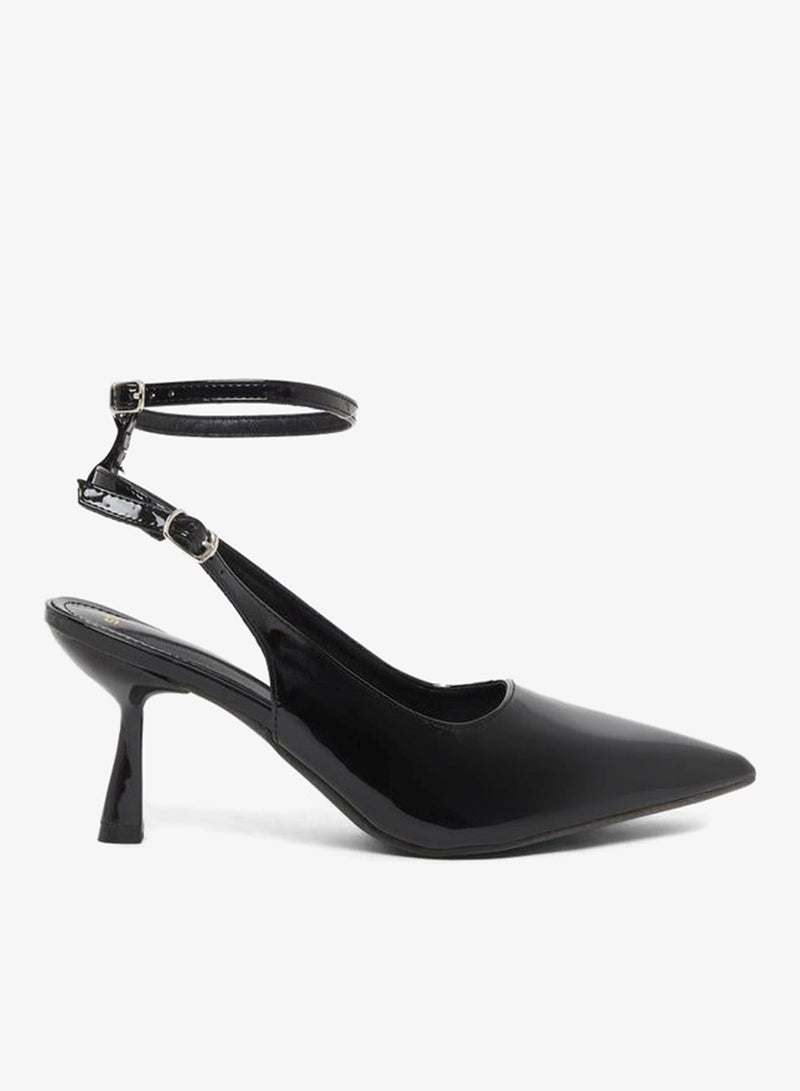 Styli Plain Pointed Toe Ankle Strap Heel Shoes - Image 1