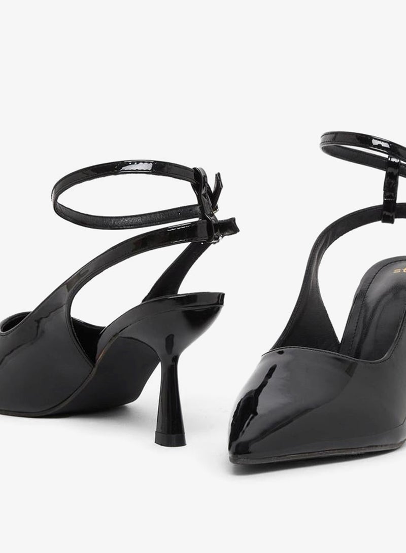 Styli Plain Pointed Toe Ankle Strap Heel Shoes - Image 3