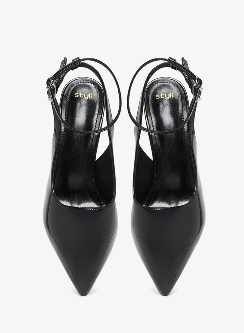 Styli Plain Pointed Toe Ankle Strap Heel Shoes - Image 5