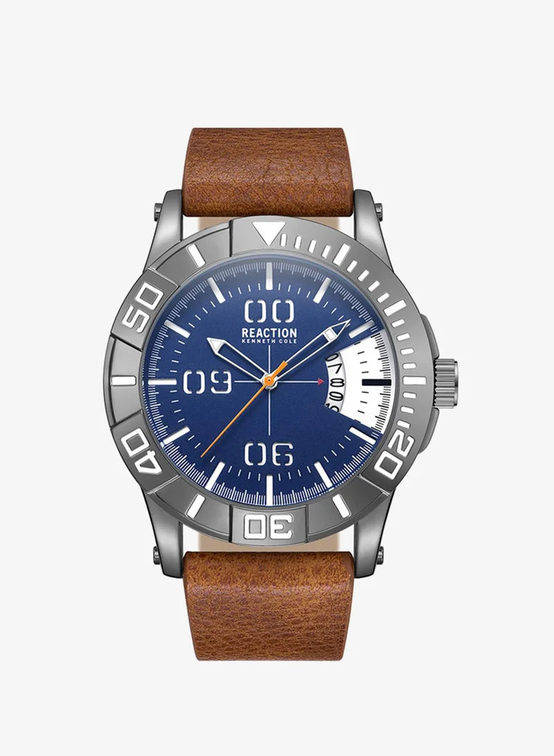 Kenneth Cole Reaction Analog Gents Watch With Brown Synthetic Leather Strap 46mm - KRWGB9007201