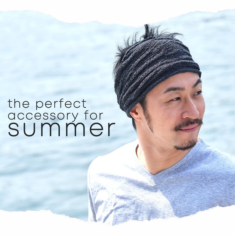 CHARM Mens Headband Lightweight Cotton - Womens Head Band Mesh Hair Accessory Unisex Wrap Navy - Image 3