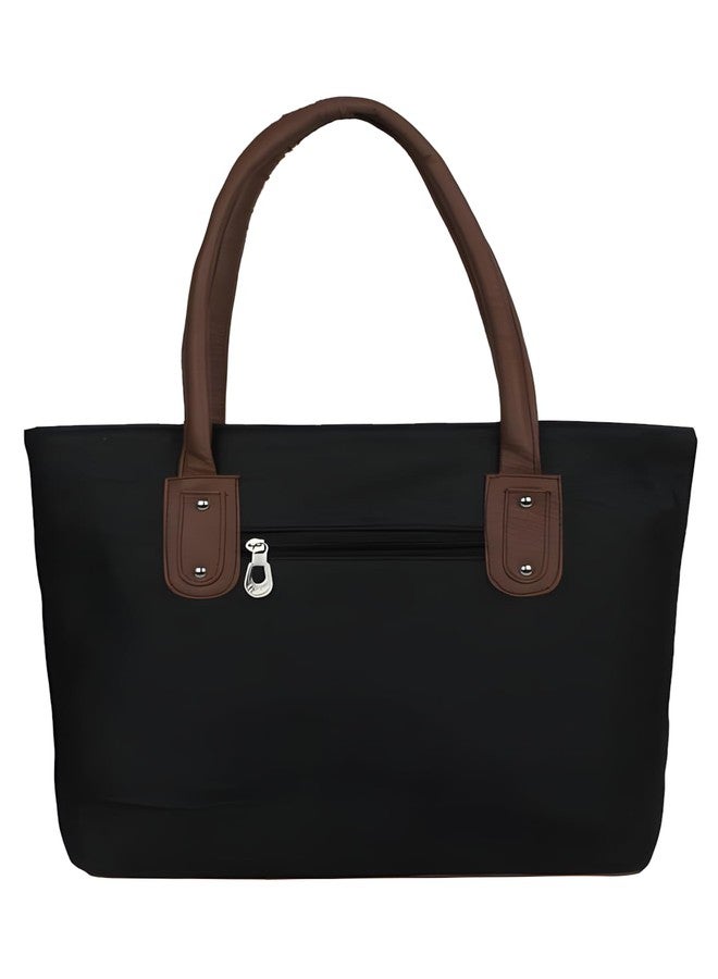 Nexeura Striped Polyurethane Women’s Handbag | Large 10L Capacity Shoulder Tote | Lightweight Casual Purse for Girls & Ladies | 36 x 7 x 30 cm 400g (BLACK) - Image 2
