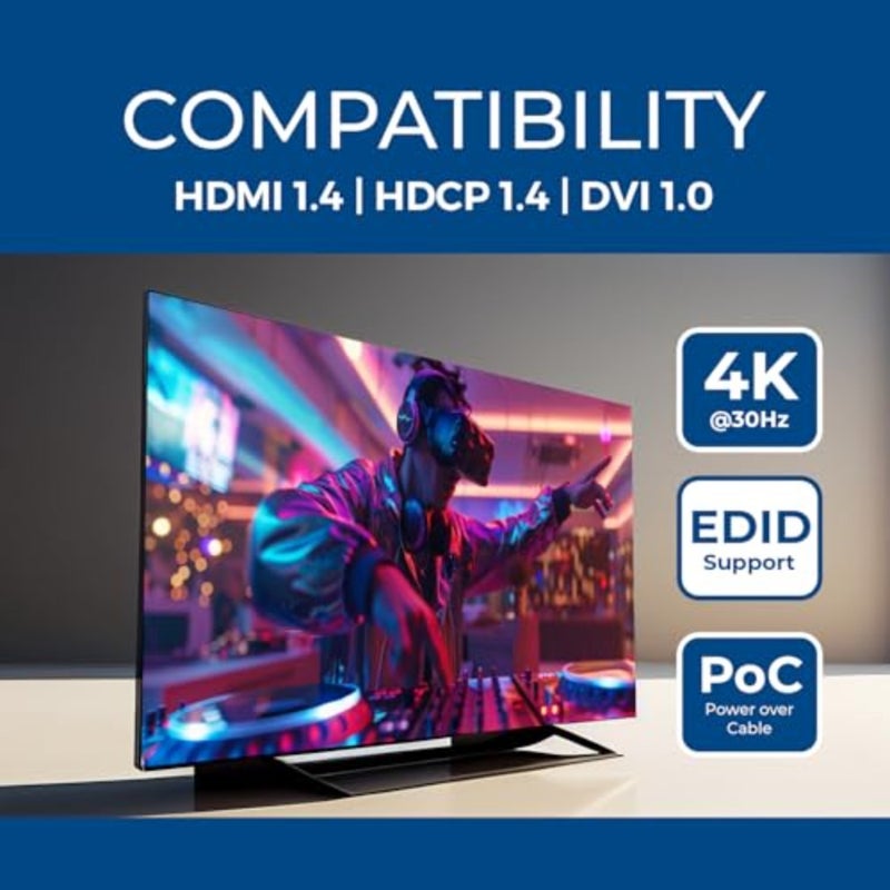 4K HDMI over Ethernet Extender for AV signal distribution, CAT6 cable, black, supports 4K@30Hz and 1080P Full HD with IR up to 164 feet, loop out, plug-and-play, DTS-HD Dolby TrueHD Deep Color - Image 4
