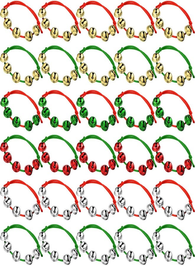 Sureio 90 Pcs Christmas Bells Bracelets Adjustable Bell Bracelets Xmas Bracelet for Kids Adults Christmas Gifts Stocking Stuffers for Christmas Holiday Party Accessories Home Decor (Gold, Silver, Green, Red) - Image 1