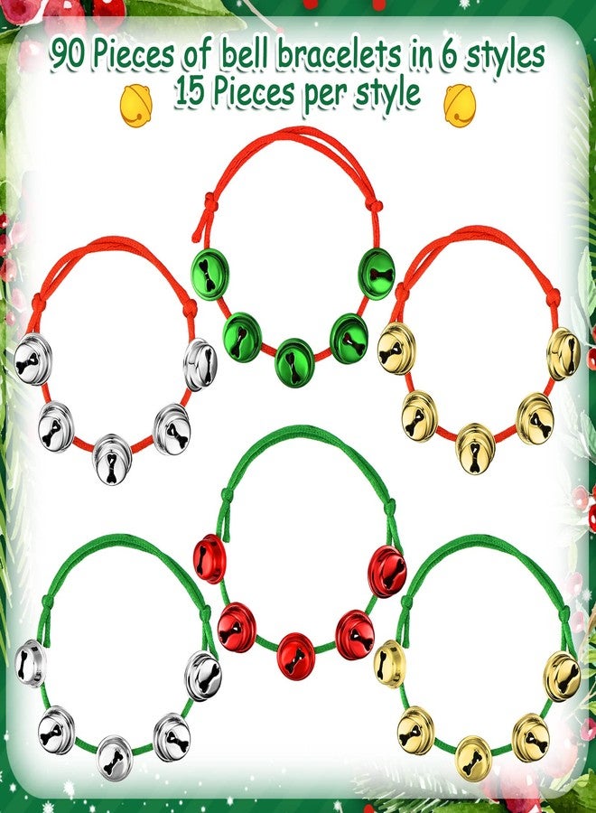 Sureio 90 Pcs Christmas Bells Bracelets Adjustable Bell Bracelets Xmas Bracelet for Kids Adults Christmas Gifts Stocking Stuffers for Christmas Holiday Party Accessories Home Decor (Gold, Silver, Green, Red) - Image 2