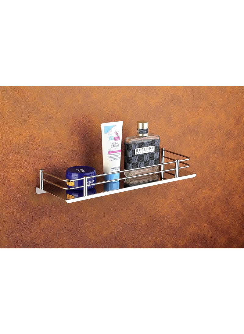 iSTAR iSTAR Stainless Steel Wall Mounted Rectangular Shelf with Railing | Stylish Multipurpose Bathroom Accessories Storage Organizer Rack for Home, Kitchen, Washroom, Shower and Hotel Use (12 x 5 Inch)  - Image 1