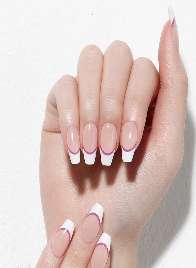 Dashing Diva Magicpress | Long Lasting Nails | Press On Nails (White Purple) - Image 2