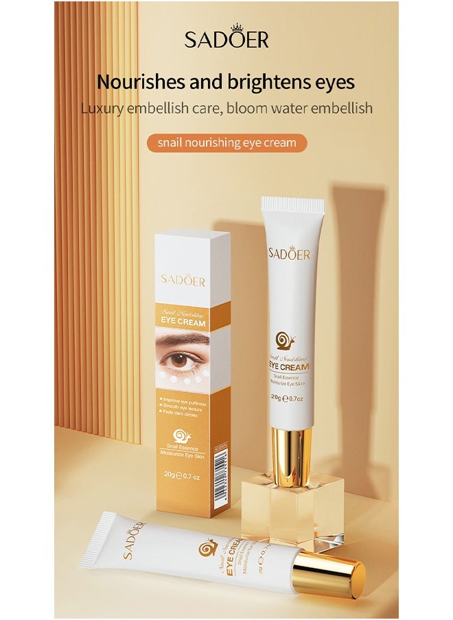 SADOER - Snail Essence Moisturize Eye Cream 20g, Anti Aging, Exquisitely Repair Skin, Moisturize, Fade Eye Lines, Dark Circles and Black Spots, Shrink Pores and Tighten Skin, Moisturizing Eye Serum, Eye Care - Image 1