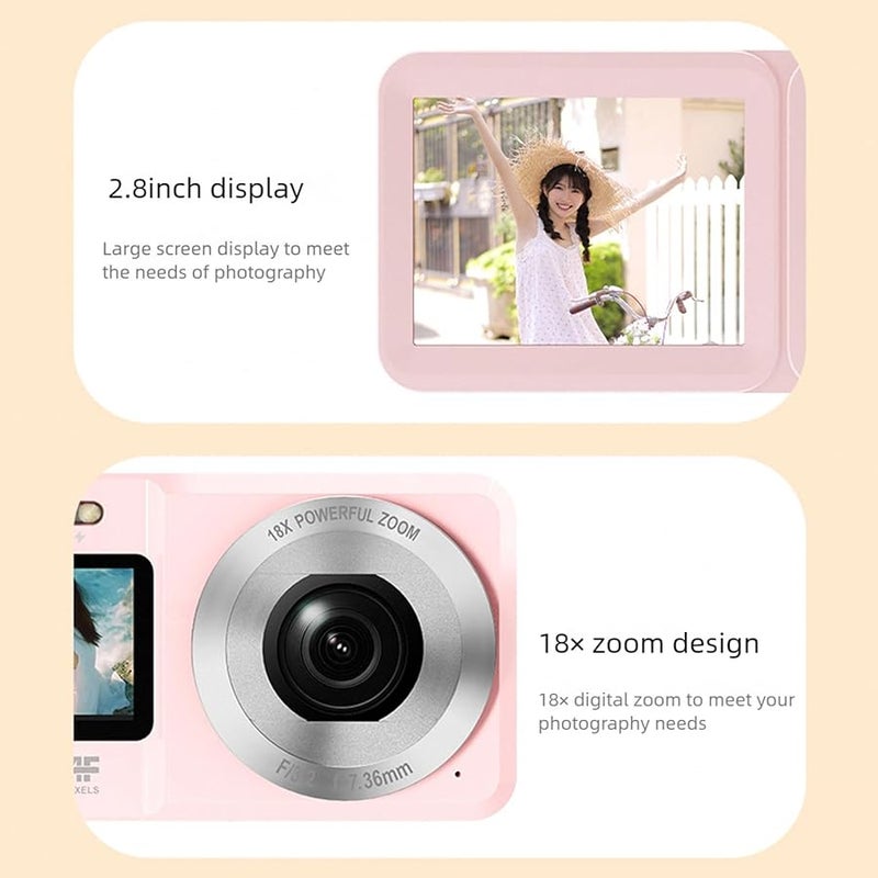 كاميرا رقمية 64 جيجابايت بدقة 4K و 64 ميجابكسل بشاشة مزدوجة وتكبير 18X وهيكل من مادة ABS سهلة الاستخدام للطلاب والمراهقين والسفر - Image 5