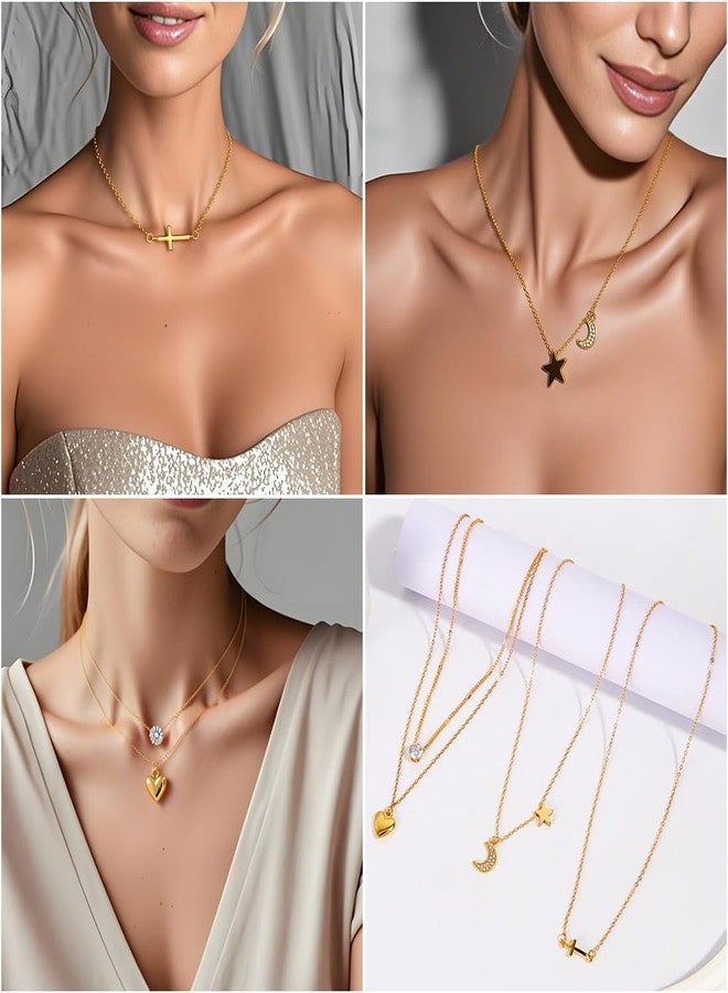 KOSMOS-LI Golden Jewelry Set Stocking Stuffers with 4pcs Necklaces, 36pcs Earrings, 22pcs Rings Collection Fashion Accessories for Women Multiple Styles and Sizes - Image 2
