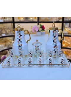 Damanhoor Exclusive 22 Piece Tea and Coffee Set Perfect For Ramadan Kareem 2 Thermos Flasks 6 Tea Cups With Saucers 6 Coffee Cups 1 Acrylic Tray 1 Sugar Bowl New Collection 