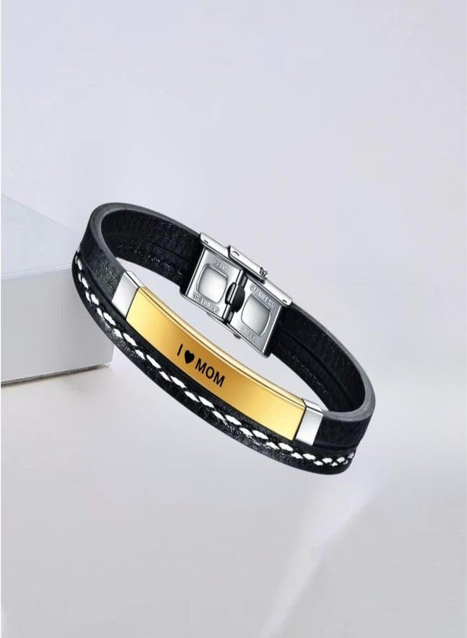 M Men Style أساور جلدية متعددة الطبقات بتصميم "أحب أمي" للرجال والنساء، مزودة بإبزيم، سوار أصلي، سوار معصم، سوار عتيق، مجوهرات صداقة، للأزواج، ذهبي SBr2025156 - Image 3