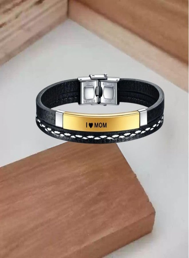 M Men Style أساور جلدية متعددة الطبقات بتصميم "أحب أمي" للرجال والنساء، مزودة بإبزيم، سوار أصلي، سوار معصم، سوار عتيق، مجوهرات صداقة، للأزواج، ذهبي SBr2025156 - Image 5