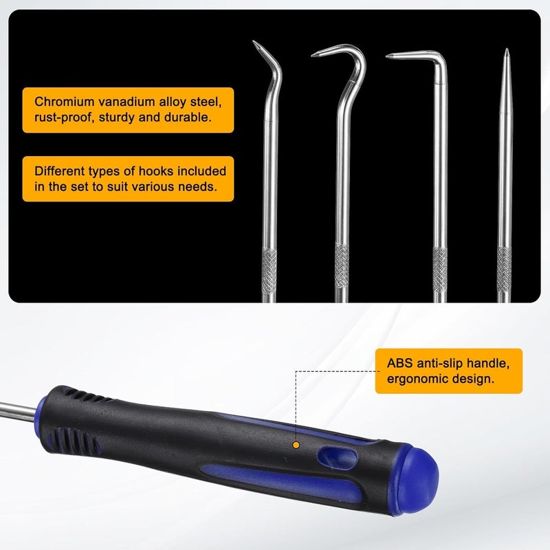 HARFINGTON 2Pcs O-Ring 90 Degree Pick,240mm Oil Seal Gasket Precision Screwdriver Puller Remover Removal Tool for Remove Hoses and Gaskets Electronics Maintenance Tools, Black Blue - Image 3