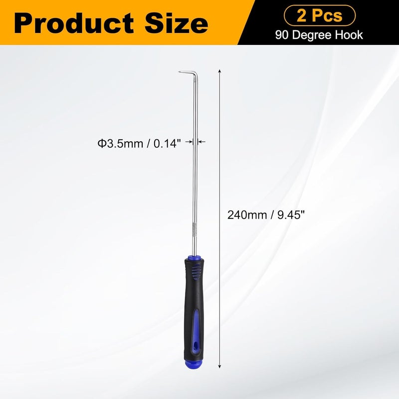 HARFINGTON 2Pcs O-Ring 90 Degree Pick,240mm Oil Seal Gasket Precision Screwdriver Puller Remover Removal Tool for Remove Hoses and Gaskets Electronics Maintenance Tools, Black Blue - Image 2