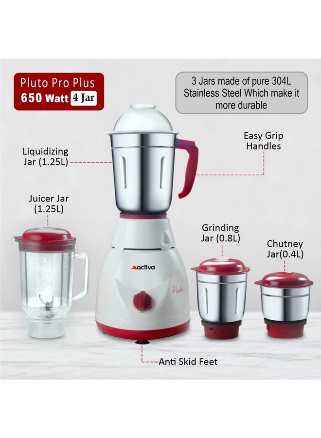 Activa ACTIVA Pluto Pro Plus Mixer Grinder 22 MM Heavy Duty Motor 650W, 4 Jars (White) 2 Year Warranty  - Image 2