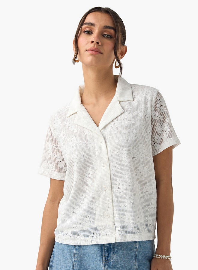 2Xtremz Textured Notch Collar Shirt with Short Sleeves - Image 1