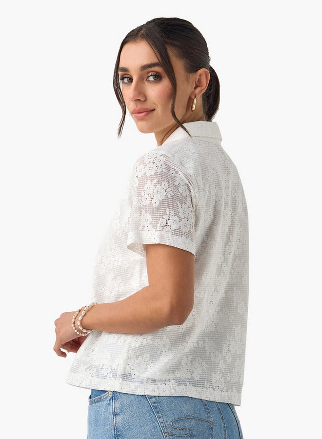 2Xtremz Textured Notch Collar Shirt with Short Sleeves - Image 3