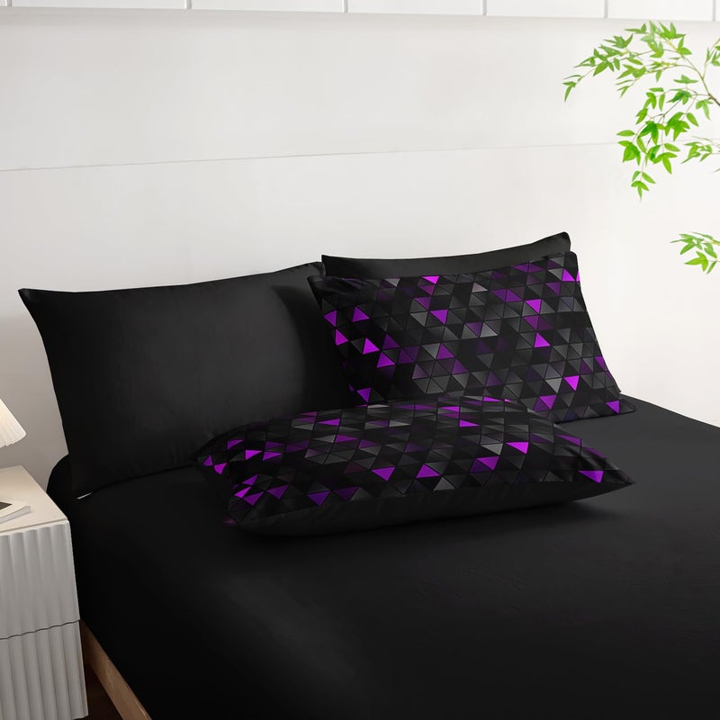 Nttopship Geometric Violet Black Triangle King Size Comforter Set,Light Honeycomb Bedding Set 7 Piece in A Bag,Bed Sheet Set Geometry Decor,Microfiber Lightweight All Season - Image 5