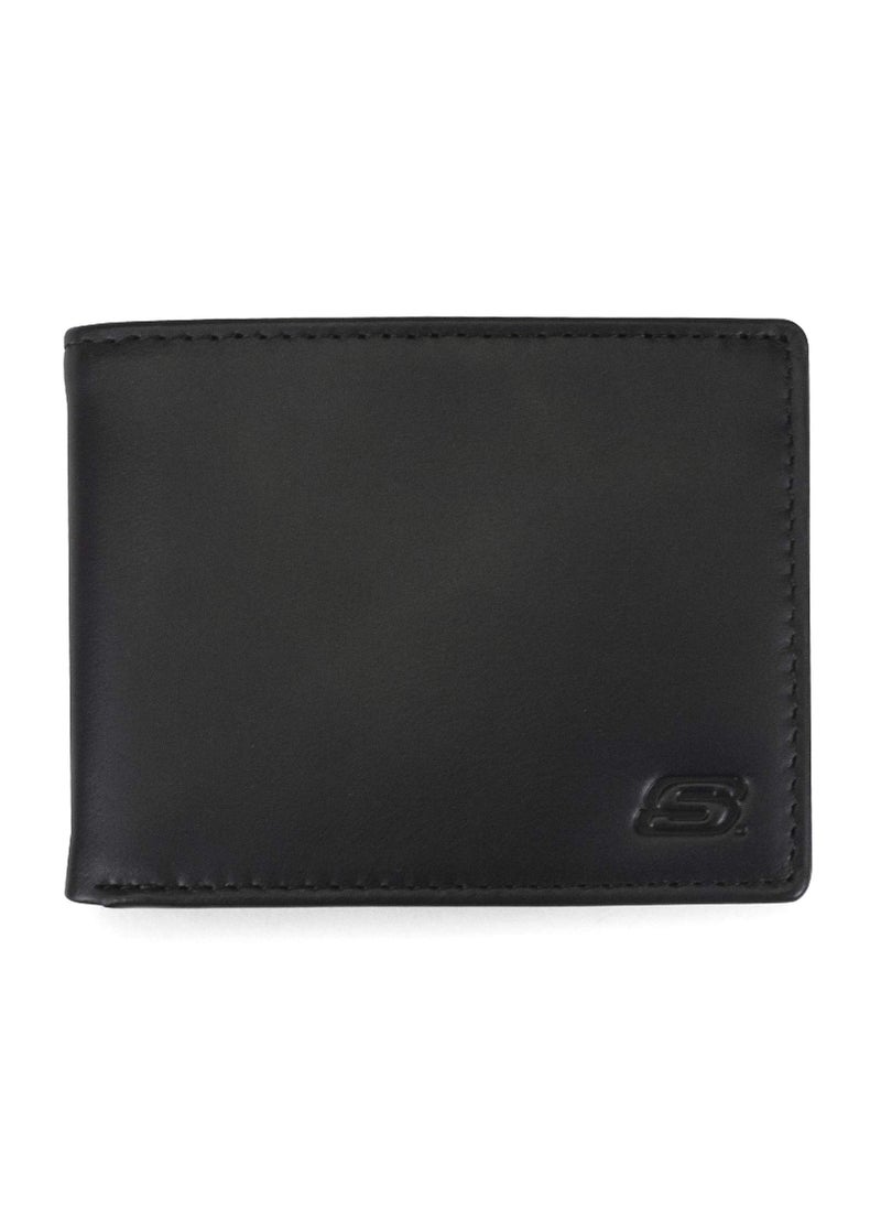 SKECHERS Skechers Mens Passcase RFID Leather Wallet with Flip Pocket, Black Smooth, One Size  - Image 1