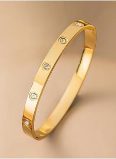 Lee Yon Love Bracelet Bangle for Women Gilrs with Cubic Zirconia Stones Stainless Steel Hinged Jewelry with Crystal Oval Bracelet Best Gifts for Love with Valentine's Day Birthday, Gold  - Image 1