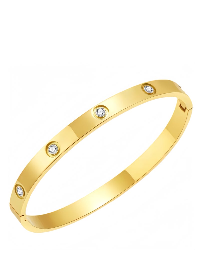 Lee Yon Love Bracelet Bangle for Women Gilrs with Cubic Zirconia Stones Stainless Steel Hinged Jewelry with Crystal Oval Bracelet Best Gifts for Love with Valentine's Day Birthday, Gold  - Image 2