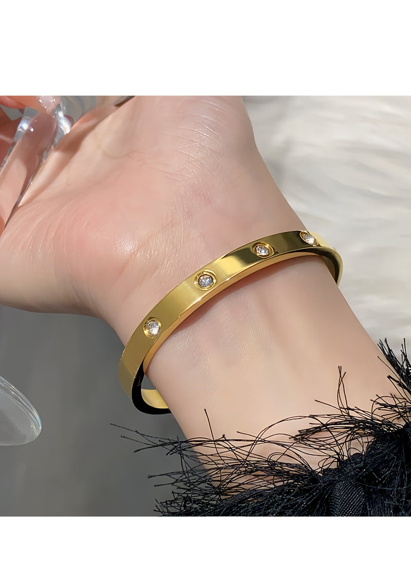 Lee Yon Love Bracelet Bangle for Women Gilrs with Cubic Zirconia Stones Stainless Steel Hinged Jewelry with Crystal Oval Bracelet Best Gifts for Love with Valentine's Day Birthday, Gold  - Image 3