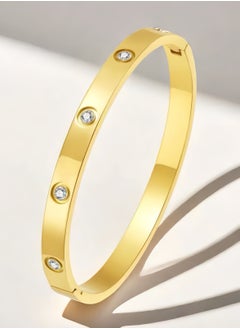 Lee Yon Love Bracelet Bangle for Women Gilrs with Cubic Zirconia Stones Stainless Steel Hinged Jewelry with Crystal Oval Bracelet Best Gifts for Love with Valentine's Day Birthday, Gold  - Image 4
