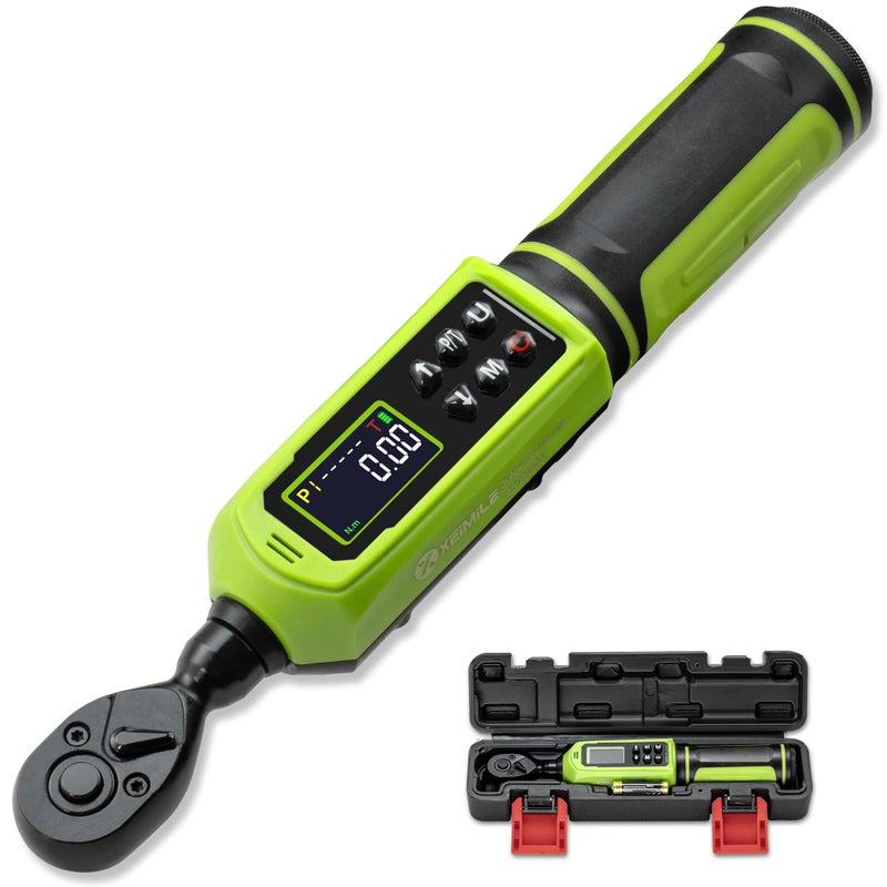 XEIMILE Digital Torque Wrench 1/4" Drive-4-266In.Lb/0.45-30N.m, Electric Torque Wrench With Vibration Buzzer LED Indicator,Â±2% Accuracy Five Units for Bike Motorcycle Car Auto Repair,DIY,Green Black - Image 1