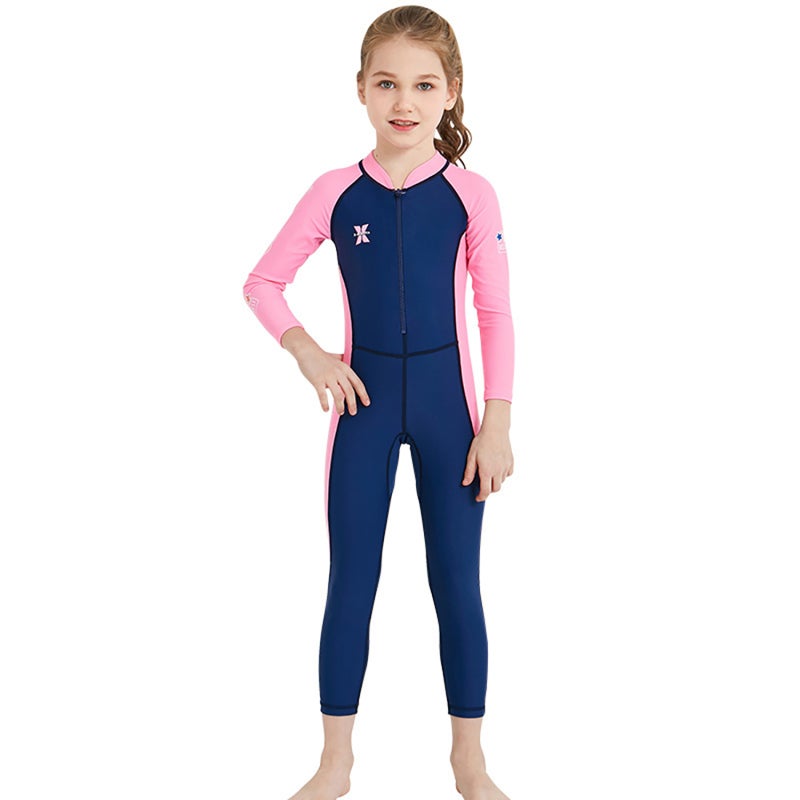 Kids Swimsuit: Dark Blue Size S Premium Spandex Nylon Fabric - UPF 50+ Full Body Long Sleeve Sun Protection, Easy Front Zipper Full Movement Swim Suit for Kids Snorkeling Swimming Surfing - Image 4
