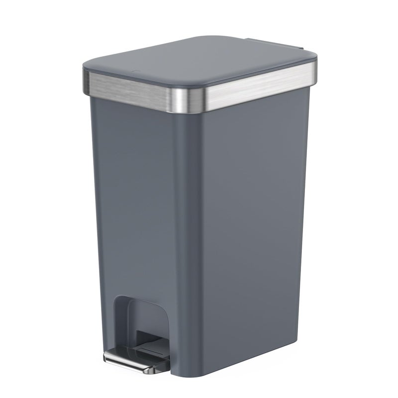 onlcuk Small Bathroom Trash Can with Lid Soft Close, 10 Liter/2.6 Gallon Slim Garbage Can-Metal Step and Press top Lid, Mini Modern Waste Basket for Toilet, Office, Bedroom,Dorm,Dark Gray - Image 1