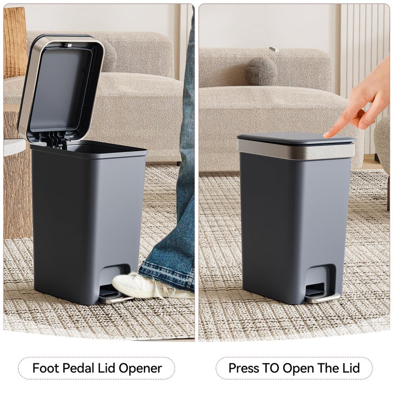 onlcuk Small Bathroom Trash Can with Lid Soft Close, 10 Liter/2.6 Gallon Slim Garbage Can-Metal Step and Press top Lid, Mini Modern Waste Basket for Toilet, Office, Bedroom,Dorm,Dark Gray - Image 2