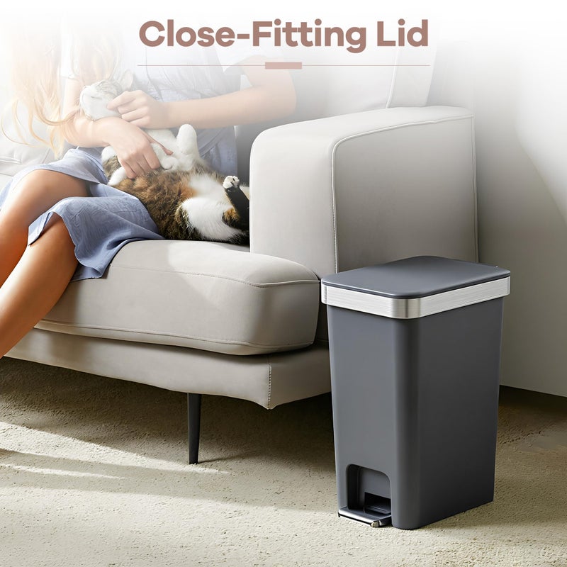 onlcuk Small Bathroom Trash Can with Lid Soft Close, 10 Liter/2.6 Gallon Slim Garbage Can-Metal Step and Press top Lid, Mini Modern Waste Basket for Toilet, Office, Bedroom,Dorm,Dark Gray - Image 4