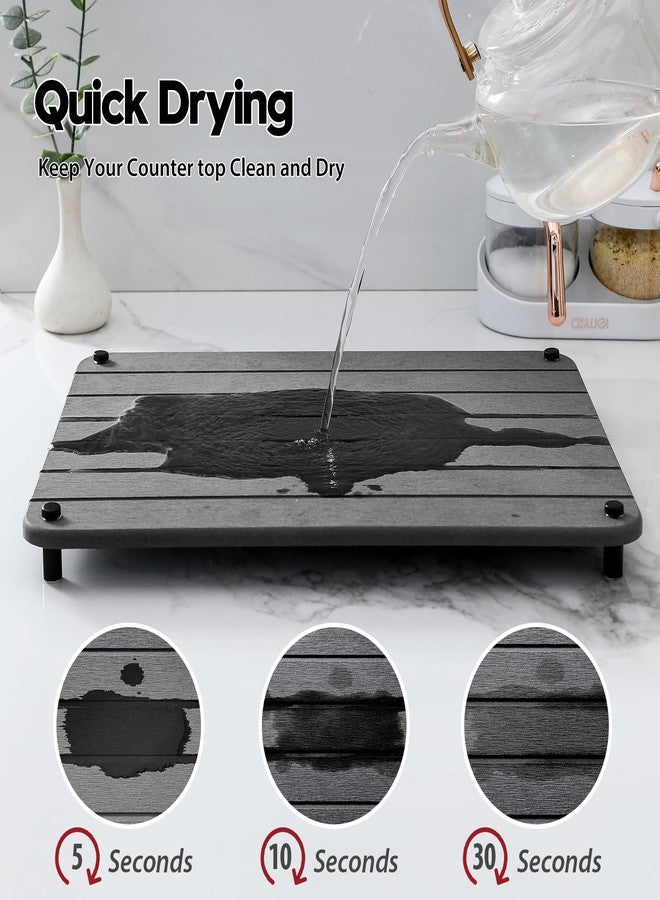 Razborci Sink Caddy Kitchen Sink Organizer, Water Absorbing Stone Tray for Sink,Diatomite Bathroom Counter Tray,Faucet Drying Mat Protector Dish Rack Riser Vanity Dispenser Sponge Holder,Dark Gray 16" x 12" - Image 2