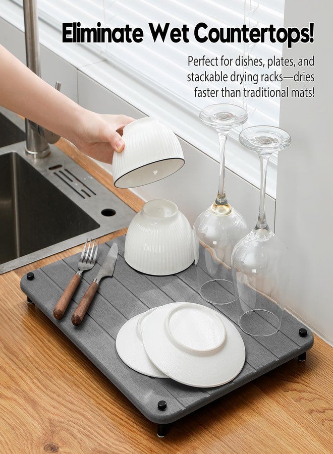 Razborci Sink Caddy Kitchen Sink Organizer, Water Absorbing Stone Tray for Sink,Diatomite Bathroom Counter Tray,Faucet Drying Mat Protector Dish Rack Riser Vanity Dispenser Sponge Holder,Dark Gray 16" x 12" - Image 5