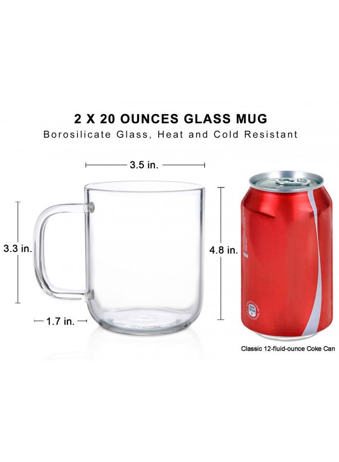 Aquach Glass Mugs 20 oz Set of 2, Extra Large Clear Glass Cup with Handle for Hot/Cold Coffee Tea Beverage, Drinking Glasses - Image 1
