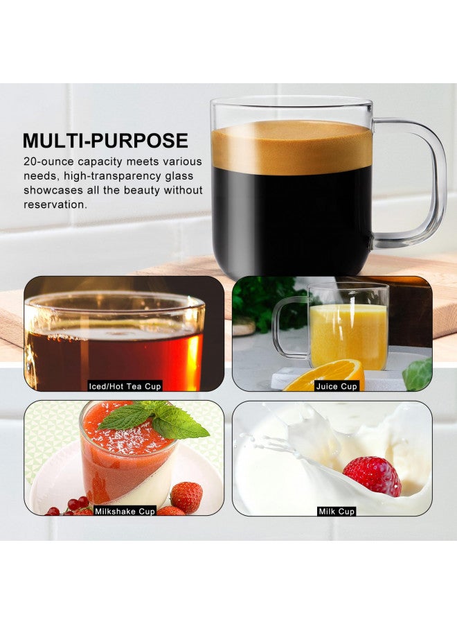 Aquach Glass Mugs 20 oz Set of 2, Extra Large Clear Glass Cup with Handle for Hot/Cold Coffee Tea Beverage, Drinking Glasses - Image 4