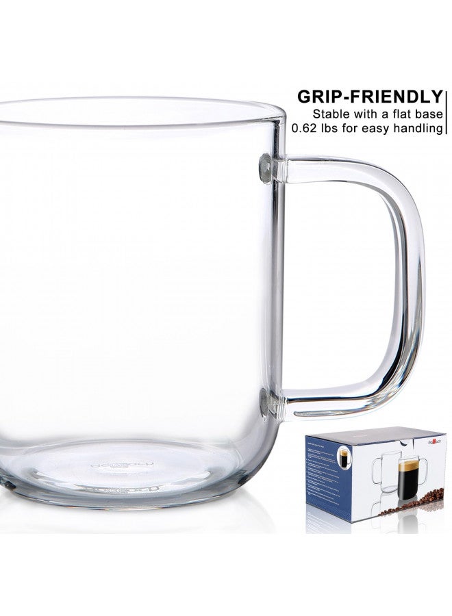Aquach Glass Mugs 20 oz Set of 2, Extra Large Clear Glass Cup with Handle for Hot/Cold Coffee Tea Beverage, Drinking Glasses - Image 2