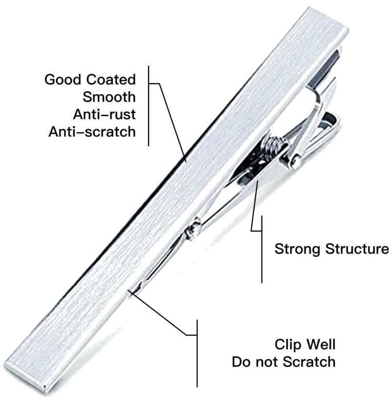 MOZETO Tie Clip 4-pcs Silver Tie Bar Set for Regular Ties Business Style Tie Clips for Men - Image 3