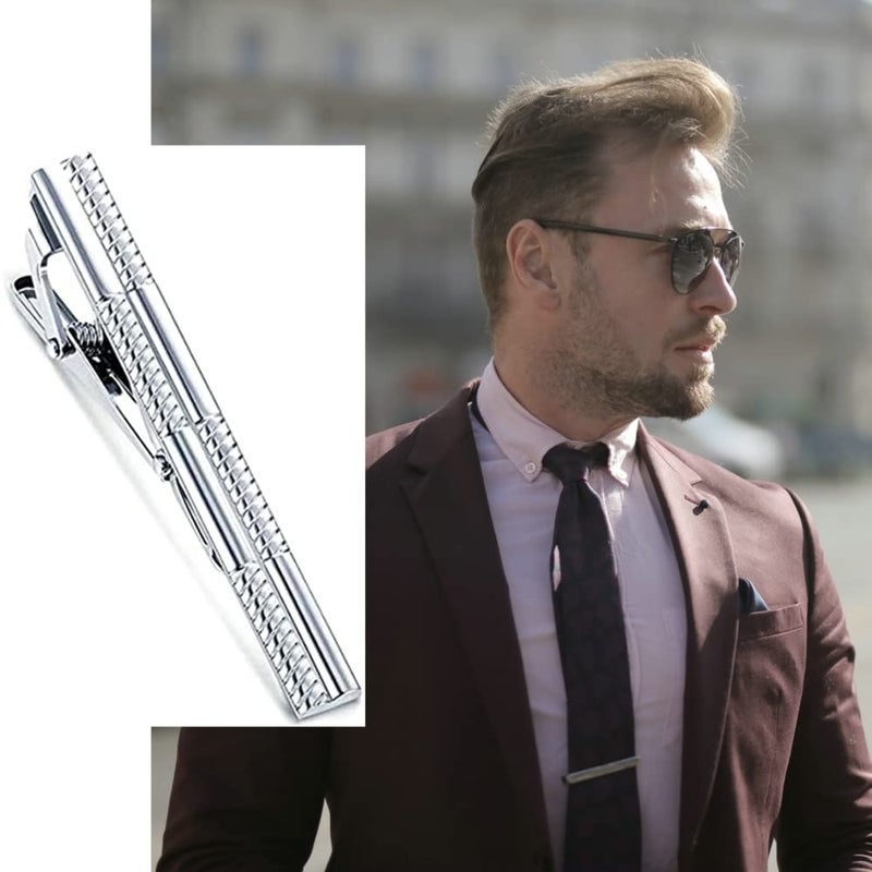 MOZETO Tie Clip 4-pcs Silver Tie Bar Set for Regular Ties Business Style Tie Clips for Men - Image 5