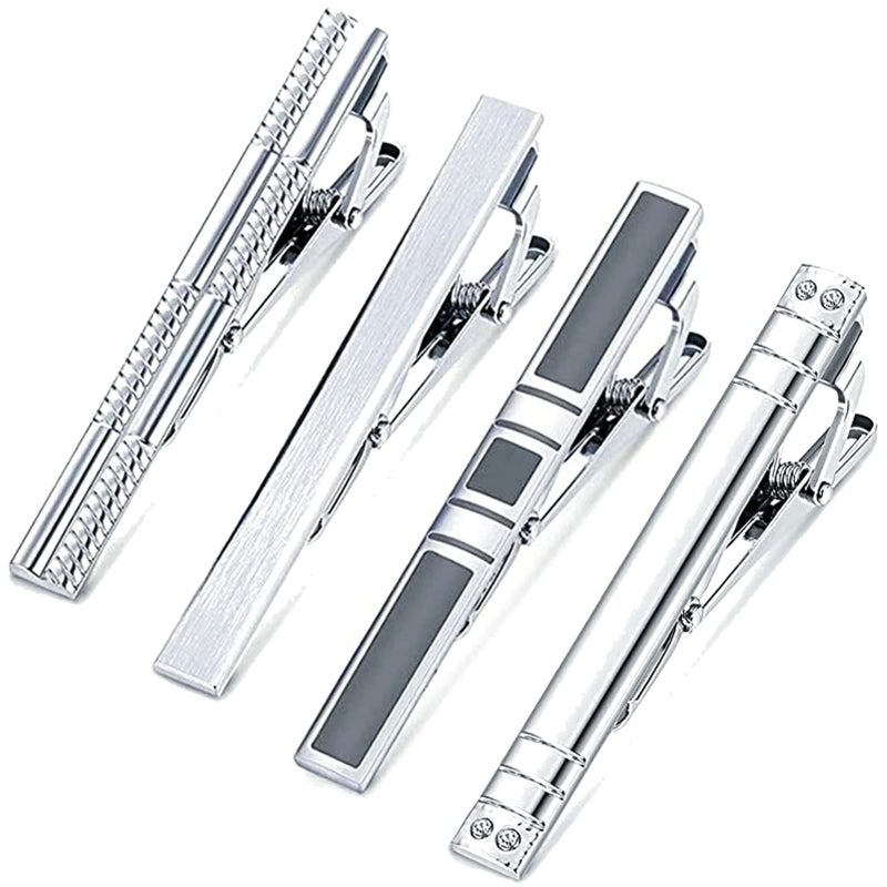 MOZETO Tie Clip 4-pcs Silver Tie Bar Set for Regular Ties Business Style Tie Clips for Men - Image 1