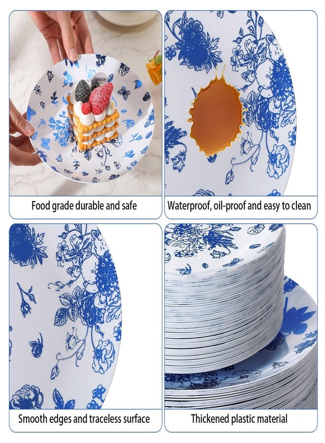 Mifoci 100 Pcs Blue and White Floral Plastic Plates Set for 50 Guests, 50 Pcs 10.25 in Dinner Plates and 50 Pcs 7.5 in Dessert Disposable for Wedding Bridal Baby Shower Tea Party - Image 3