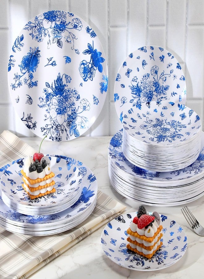 Mifoci 100 Pcs Blue and White Floral Plastic Plates Set for 50 Guests, 50 Pcs 10.25 in Dinner Plates and 50 Pcs 7.5 in Dessert Disposable for Wedding Bridal Baby Shower Tea Party - Image 5
