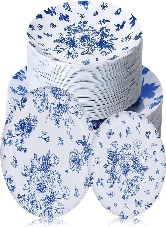 Mifoci 100 Pcs Blue and White Floral Plastic Plates Set for 50 Guests, 50 Pcs 10.25 in Dinner Plates and 50 Pcs 7.5 in Dessert Disposable for Wedding Bridal Baby Shower Tea Party - Image 1
