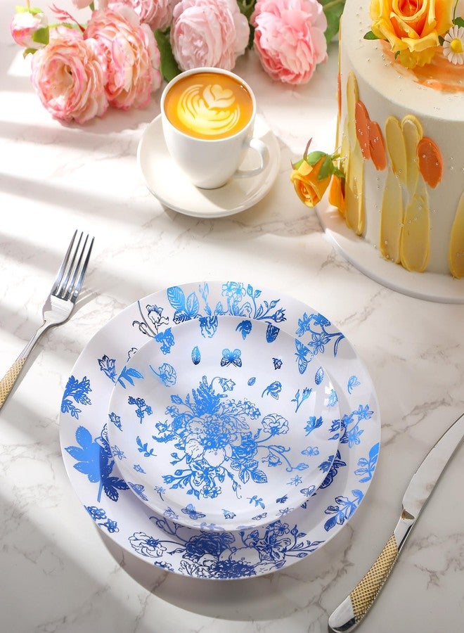 Mifoci 100 Pcs Blue and White Floral Plastic Plates Set for 50 Guests, 50 Pcs 10.25 in Dinner Plates and 50 Pcs 7.5 in Dessert Disposable for Wedding Bridal Baby Shower Tea Party - Image 4