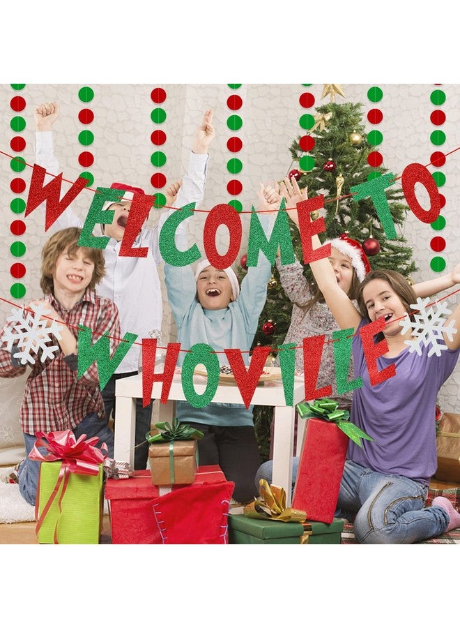 LeeSky Red And Green Welcome To Whoville Banner, Grinchmas Christmas Decorations, Merry Grinchmas Banner For Fireplace Mantle Home, Xmas Birthday Party Decorations, Christmas Vacation Holiday Decoration - Image 2
