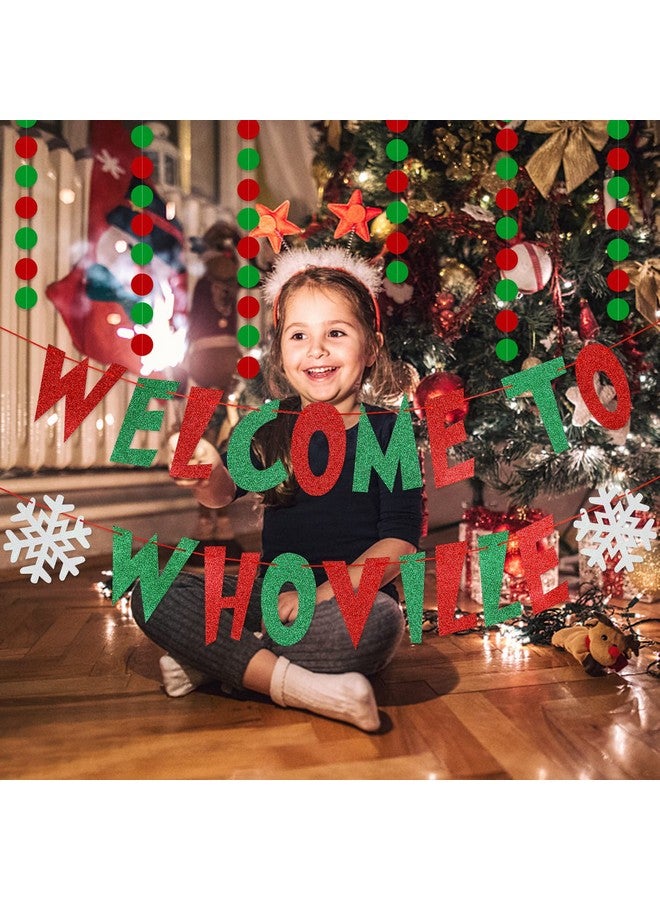 LeeSky Red And Green Welcome To Whoville Banner, Grinchmas Christmas Decorations, Merry Grinchmas Banner For Fireplace Mantle Home, Xmas Birthday Party Decorations, Christmas Vacation Holiday Decoration - Image 3