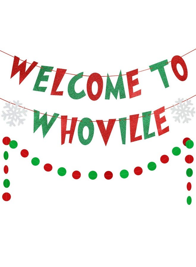 LeeSky Red And Green Welcome To Whoville Banner, Grinchmas Christmas Decorations, Merry Grinchmas Banner For Fireplace Mantle Home, Xmas Birthday Party Decorations, Christmas Vacation Holiday Decoration - Image 1