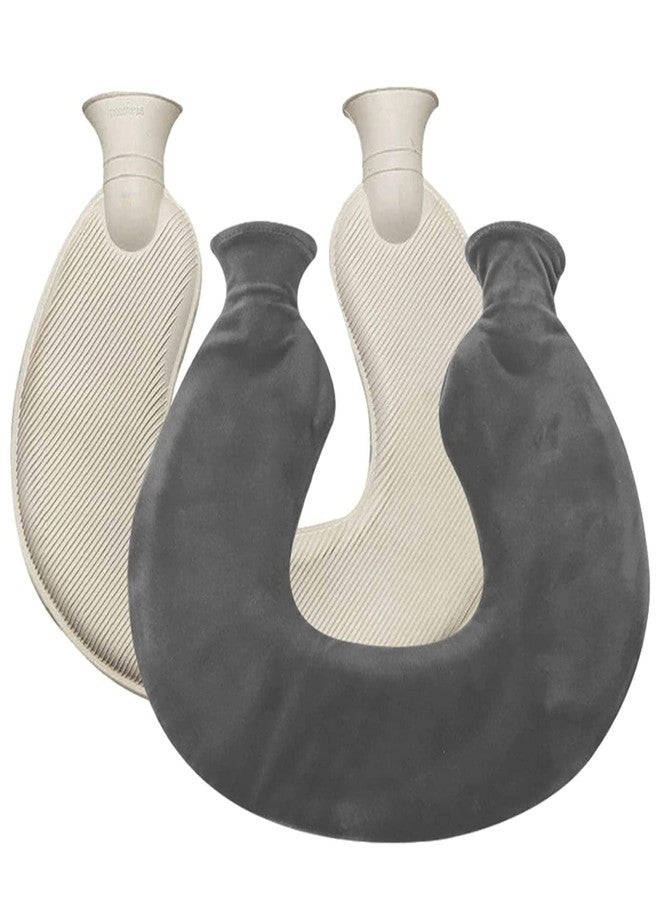 Voblin U-Shaped Hot Water Bottle with Soft Cover, 2L Neck Hot Water Bag, Portable Hot Water Bottle for Neck and Shoulder Pain Relier,Grey - Image 1