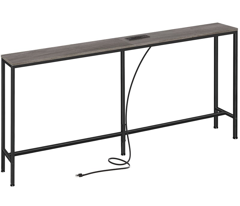 SUPERJARE 70 Inch Console Table with Outlet Sofa Table with Charging Station Narrow Entryway Hallway Table Behind Couch Table for Living Room Charcoal Gray